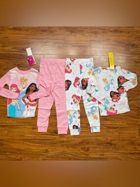 NWT New Disney Girls Moana Ariel Cinderella Long Sleeve Leggings Pajamas Size 6